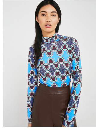 Printed Soft Jersey Roll Neck Top