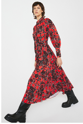 Pleated Midi Shirt Dress