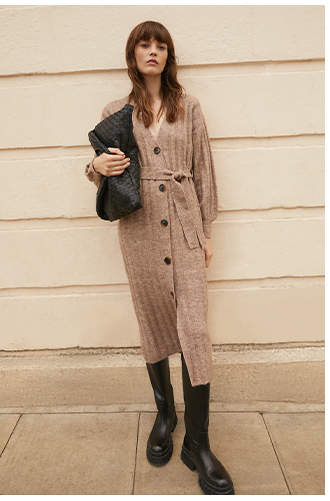 Recycled Wide Rib Belted Knit Cardigan