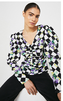 Ruched Front Puff Sleeve Top