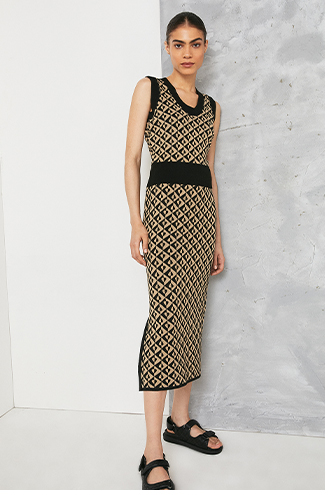 Recycled Geo Jacquard Midi Knit Skirt
