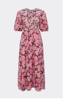 Collar Shirred Bust Midi Dress