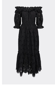 Broderie Puff Sleeve Fril Detail Midi Dress