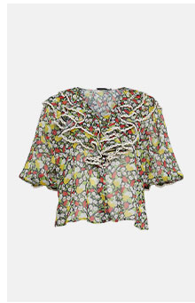 Printed Ruffle Front Blouse