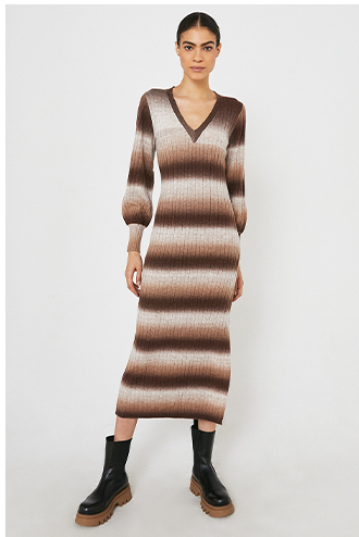 Space Dye Y Neck Midi Dress