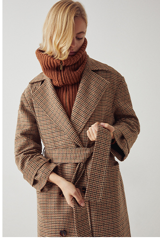 mini check wool trench coat