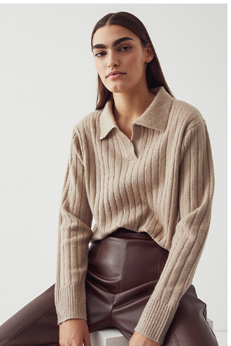 wide rib cosy collared knit jumper