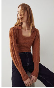 square neck fan stitch collar jumper