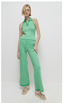 premium knit halter neck check jacquard top