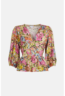 floral empire seam tie back tea blouse
