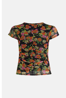 floral mesh ruched front top