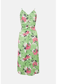 satin ruched slip dress in floral