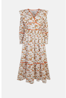 railing floral binding detail midi dress