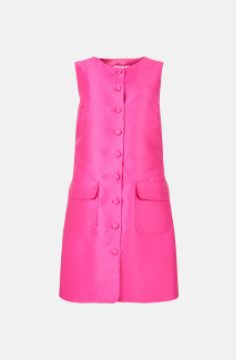 button through satin twill shift dress