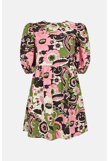puff sleeve contrast tie back mini dress