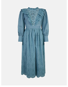 broderie frill and cutwork detail midi dress