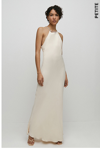 petite satin diamante detail slip dress