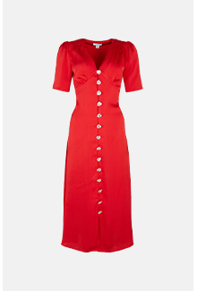satin heart diamante v neck midi dress