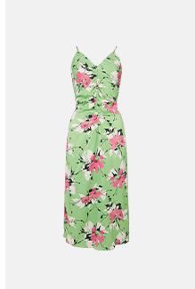 satin ruched slip dress in floral