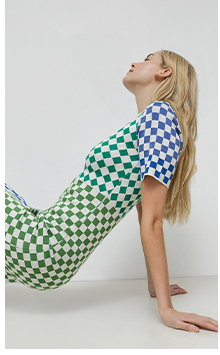 patchwork check knit dress
