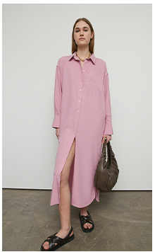 premium lyocell oversized midi shirt dress