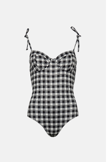 gingham ribbed tie shoulder cupped swimsuit