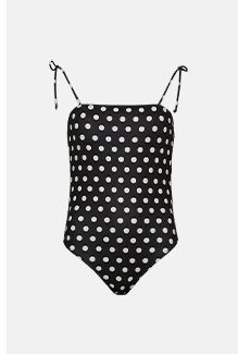 spot ribbed tie shoulder swimsuit