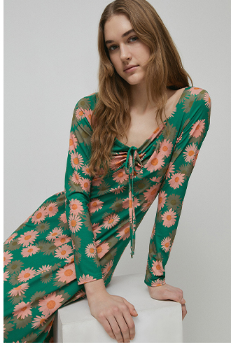 floral print recycled sweetheart neck dress