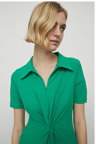 slinky rib twist front midi dress