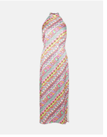 halter neck slip dress in 60s print