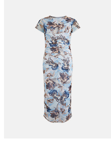 Sruched front printed mesh dress
