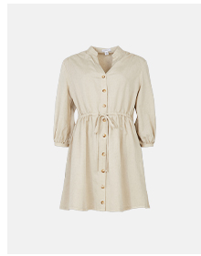 linen mix drawstring waist mini shirt dress