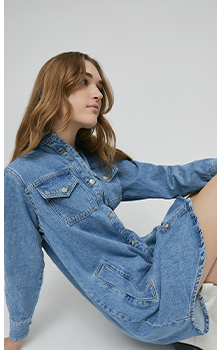 denim oversized relaxed mini shirt dress