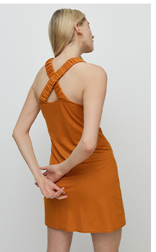 pique ruched strap cross back short dress