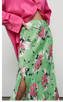 satin slip skirt in floral