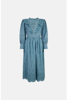 broderie frill and cutwork detail midi dress