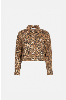 petite denim leopard cropped denim jacket