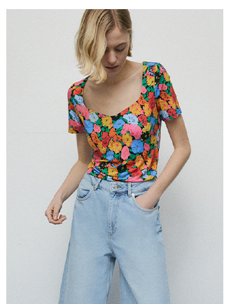 petite floral print sweetheart neckline to