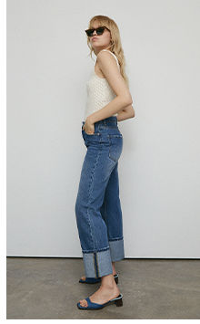 80s turn up hem straight leg jeans