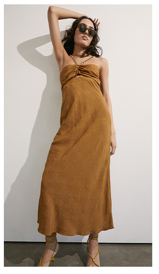gold chain jacquard midi dress