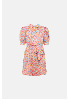 short sleeve pleated mini shirt dress floral