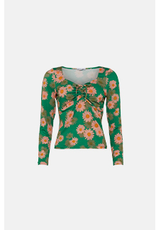 floral print recycled sweetheart neck top