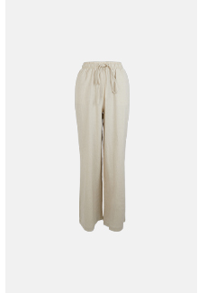 linen mix drawstring waist wide leg trousers