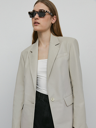 real leather oversized blazer