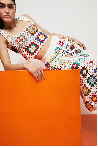 square crochet knit skirt