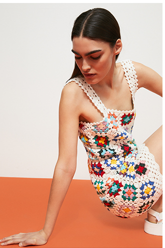 square crochet knit dress