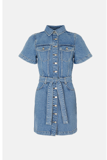 denim short sleeve mini shirt dress