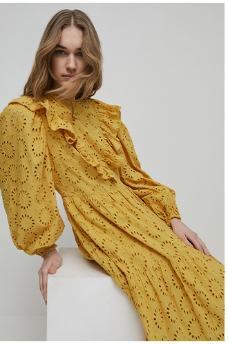 broderie frill front tiered midi dress