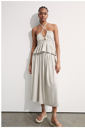 linen mix cut out detail halter top