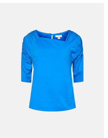 asymmetric neck puff sleeve top 